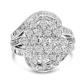 925 sterling silver cocktail ring with 1.0 cttw diamond swirl cluster stones