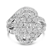 Sterling Silver 1.0 Cttw Diamond Swirl Cluster Cocktail Ring