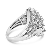 Sterling Silver 1.0 Cttw Diamond Swirl Cluster Cocktail Ring-1 thumbnail 2