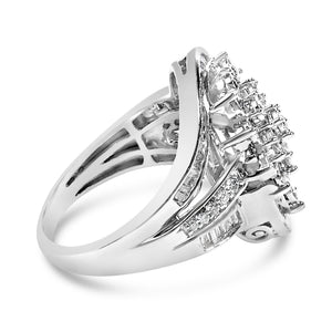 Sterling Silver 1.0 Cttw Diamond Swirl Cluster Cocktail Ring-1