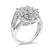 Sterling Silver 1.0 Cttw Diamond Swirl Cluster Cocktail Ring-3 thumbnail 4