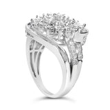 Sterling Silver 1.0 Cttw Diamond Swirl Cluster Cocktail Ring-4 thumbnail 5