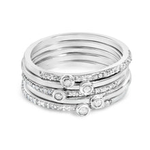 Sterling Silver 3/8 Cttw Diamond Bezel and Pave Set Stackable Ring Set-0