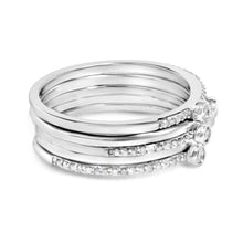 Sterling Silver 3/8 Cttw Diamond Bezel and Pave Set Stackable Ring Set-1