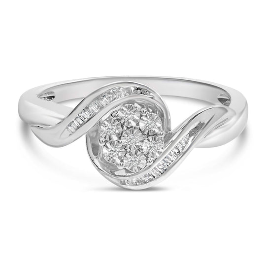 Sterling Silver 1/10 Cttw Diamond Bypass Cluster Ring-0
