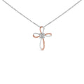 10K Rose Gold Plated Sterling Silver Diamond Accent Cross Pendant Necklace-0