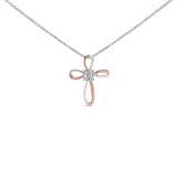 10K Rose Gold Plated Sterling Silver Diamond Accent Cross Pendant Necklace-0 thumbnail 1