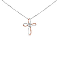 10K Rose Gold Plated Sterling Silver Diamond Accent Cross Pendant Necklace