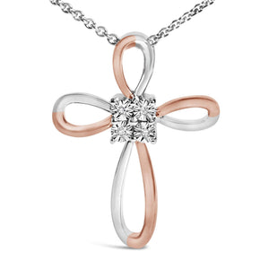 10K Rose Gold Plated Sterling Silver Diamond Accent Cross Pendant Necklace-1