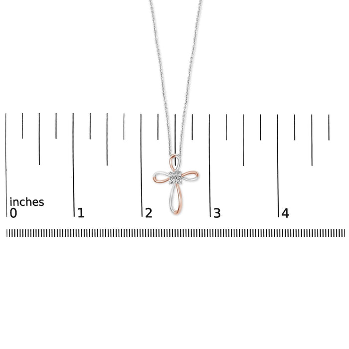 10K Rose Gold Plated Sterling Silver Diamond Accent Cross Pendant Necklace