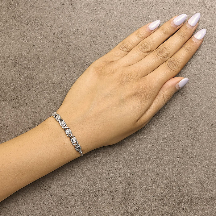 .925 Sterling Silver 1/6 Cttw Diamond X and O Bolo Bracelet