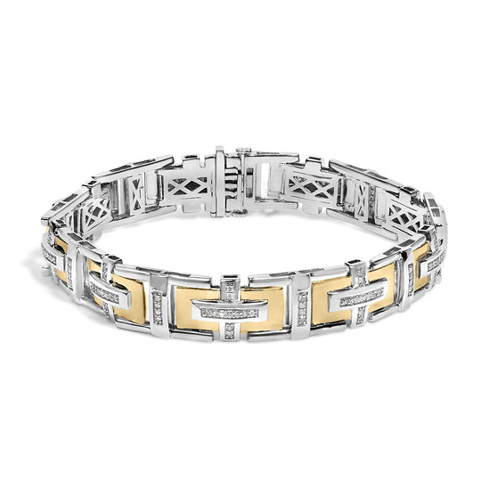 Men's  10K Yellow Gold Plated Silver Diamond Accent Geometric Link Bracelet-0