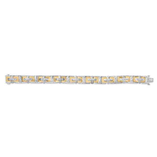 Men's  10K Yellow Gold Plated Silver Diamond Accent Geometric Link Bracelet