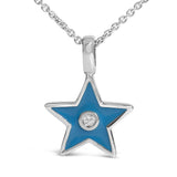 Sterling Silver Blue Enamel and Diamond Accent Star Pendant Necklace-1 thumbnail 2