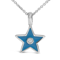 Sterling Silver Blue Enamel and Diamond Accent Star Pendant Necklace