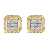 10K Yellow Gold Plated .925 Sterling Silver 1/6 Cttw Diamond Textured Halo Stud Earrings-0 thumbnail 1