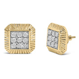 10K Yellow Gold Plated .925 Sterling Silver 1/6 Cttw Diamond Textured Halo Stud Earrings-1 thumbnail 2
