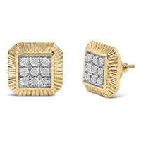 10K Yellow Gold Plated .925 Sterling Silver 1/6 Cttw Diamond Textured Halo Stud Earrings