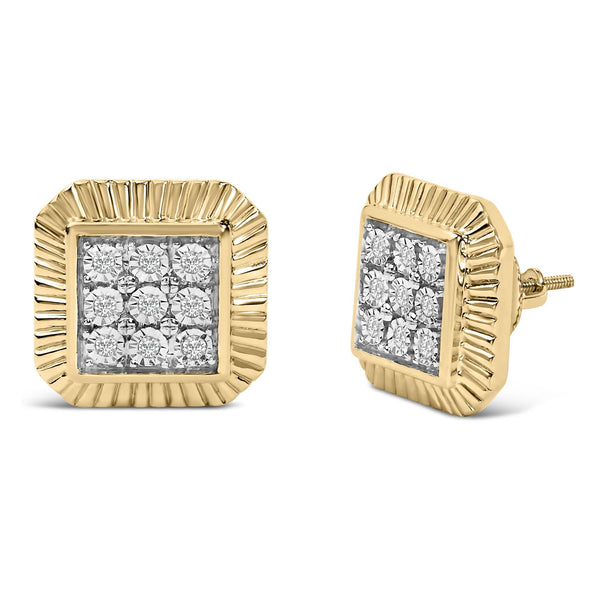 10K Yellow Gold Plated .925 Sterling Silver 1/6 Cttw Diamond Textured Halo Stud Earrings