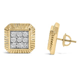 10K Yellow Gold Plated .925 Sterling Silver 1/6 Cttw Diamond Textured Halo Stud Earrings-3 thumbnail 4