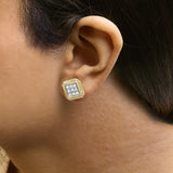 10K Yellow Gold Plated .925 Sterling Silver 1/6 Cttw Diamond Textured Halo Stud Earrings-2 thumbnail 3