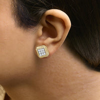 10K Yellow Gold Plated .925 Sterling Silver 1/6 Cttw Diamond Textured Halo Stud Earrings