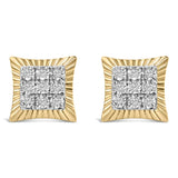 10K Yellow Gold Plated .925 Sterling Silver 1/4 Cttw Diamond Textured Halo Stud Earrings-0 thumbnail 1