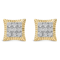 10K Yellow Gold Plated .925 Sterling Silver 1/4 Cttw Diamond Textured Halo Stud Earrings