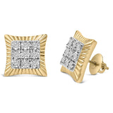 10K Yellow Gold Plated .925 Sterling Silver 1/4 Cttw Diamond Textured Halo Stud Earrings-1 thumbnail 2