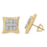 10K Yellow Gold Plated .925 Sterling Silver 1/4 Cttw Diamond Textured Halo Stud Earrings-3 thumbnail 4