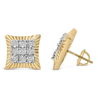 10K Yellow Gold Plated .925 Sterling Silver 1/4 Cttw Diamond Textured Halo Stud Earrings