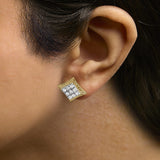 10K Yellow Gold Plated .925 Sterling Silver 1/4 Cttw Diamond Textured Halo Stud Earrings-2 thumbnail 3