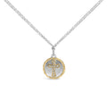 14K yellow gold cross medallion necklace with pave diamond accent stones