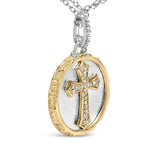 14K Yellow Gold Plated Sterling Silver 1/10 Cttw Diamond Cross Medallion Pendant Necklace-3 thumbnail 4