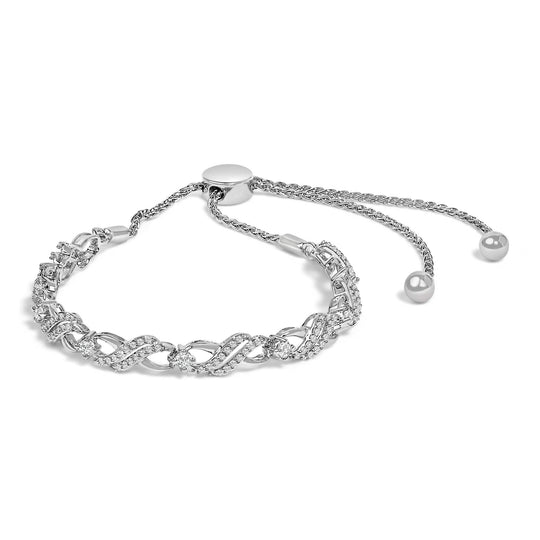 .925 Sterling Silver 1/2 Cttw Diamond Weave and Station Bolo Bracelet-0