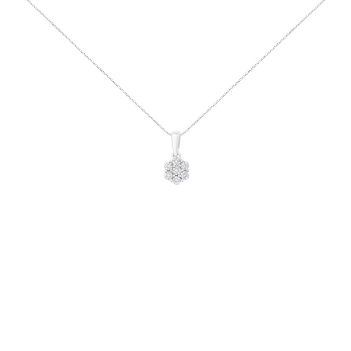 14K White Gold 1/2 cttw Prong Set Round-Cut Diamond 7 Stone Floral Cluster 18