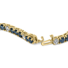 18K Yellow Gold Alternating 1 1/5 Cttw Diamond and 3X3 MM Blue Sapphire Tennis Bracelet (G-H Color, VS1-VS2 Clarity) - 7" Inches-3