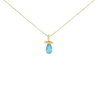 14K Yellow Gold and Blue Quartz Pacifier Pendant Necklace - 18