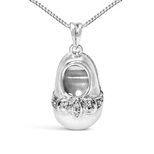 14K White Gold Diamond Accent Baby Shoe with Bow Pendant 18" Necklace (G-H Color, SI1-SI2 Clarity)-1