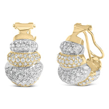 18K Two-Toned Gold 5.00 Cttw Diamond Three-tier Domed Button Omega Back Earrings (G-H Color, VS2-SI1 Clarity)-1