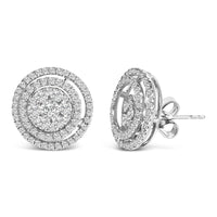 14K Gold 1 3/8 Cttw Diamond Cluster and Double Halo Stud Earring (G-H Color, SI1-SI2 Clarity)
