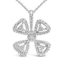 14K White Gold 5/8 Cttw Diamond 4 Leaf Floral Pendant Necklace (H-I Color, I1-I2 Clarity) - 18" Inches-1