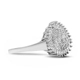 10K White Gold 1/2 Cttw Round & Baguette Cut Diamond Pear Shaped Domed Pavé Cluster with Halo Cocktail Ring (H-I Color, SI1-SI2 Clarity)-1 thumbnail 2