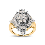 10K Yellow Gold 1 Cttw Round and Baguette cut Diamond Cluster and Rhombus Halo Ring (H-I Color, I1-I2 Clarity)-1 thumbnail 2