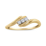 10K Yellow Gold over .925 Sterling Silver 1/10 Cttw Diamond Three-Stone Bypass Fashion Cocktail Ring ( I-J Color, I2-I3 Clarity)-1 thumbnail 2