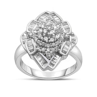 14K White Gold 7/8 Cttw Round and Baguette-Cut Diamond Cluster Ring (H-I Color, SI2-I1 Clarity)