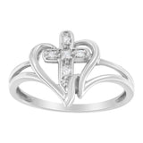 10K White Gold Diamond-Accented Cross & Open Heart Promise Fashion Ring (H-I Color, I1-I2 Clarity)-1 thumbnail 2