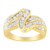 10K Yellow Gold 3/4 Cttw Channel Set Round and Baguette-cut Diamond Double Shank Bypass Ring (J-K Color, I1-I2 Clarity)-1 thumbnail 2