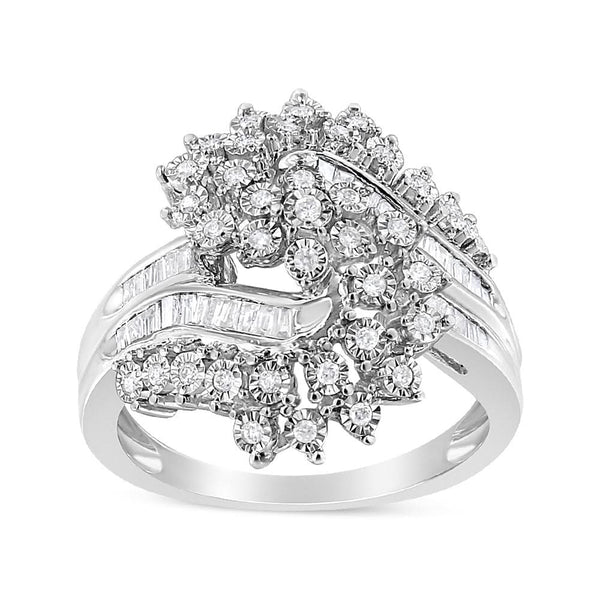 10K White Gold 1/2 Cttw Round and Baguette-Cut 