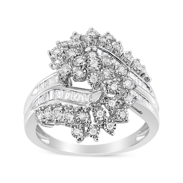 10K White Gold 1/2 Cttw Round and Baguette-Cut 